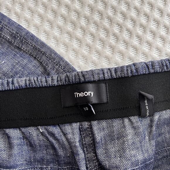 Theory Northsound Tierra Linen Pants 10 Washed Denim Blue Pull On Travel Crop - Picture 8 of 8